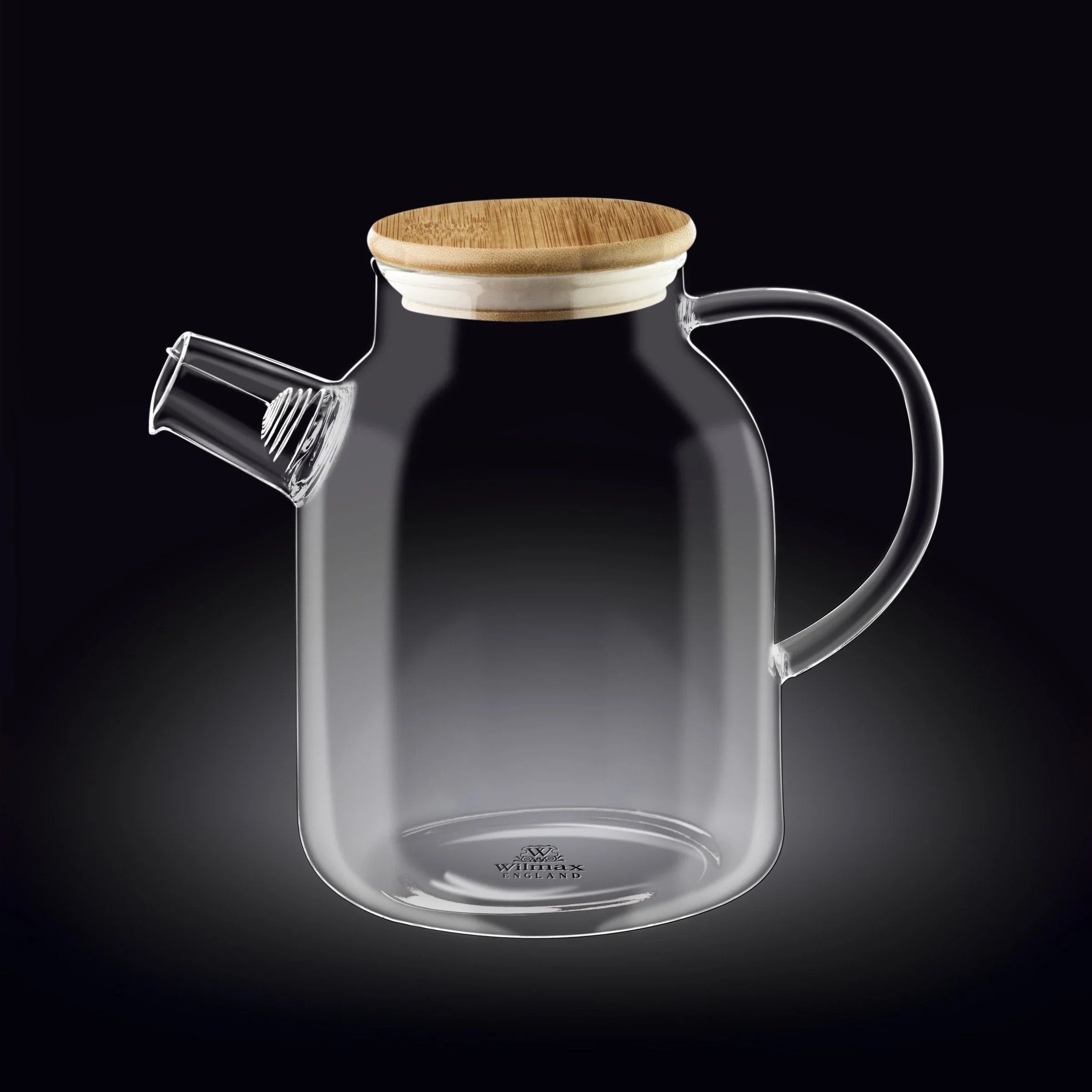 Modern glass teapot with wooden lid and clear handle, minimalist design by Qu!rk Boutique