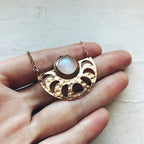 Moon Goddess Necklace - Moon Phases Rainbow Moonstone Pendant - Qu!rk Boutique