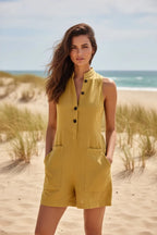 Full Size Sleeveless Button-Front Romper with Pockets Plus Size - Qu!rk Boutique