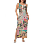 Baha Ranch Retro Pop Western Bodycon Side Slit Maxi Dress - Qu!rk Boutique