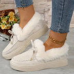 Bow Furry Round Toe Flat Slip-Ons - Qu!rk Boutique