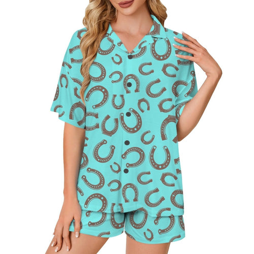 Baha Ranch Turquoise Horseshoe Women's Pajama Set Made in America - Qu!rk Boutique