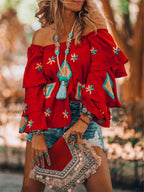 Full Size Off-Shoulder Ruffled Sleeve Blouse Plus Size - Qu!rk Boutique