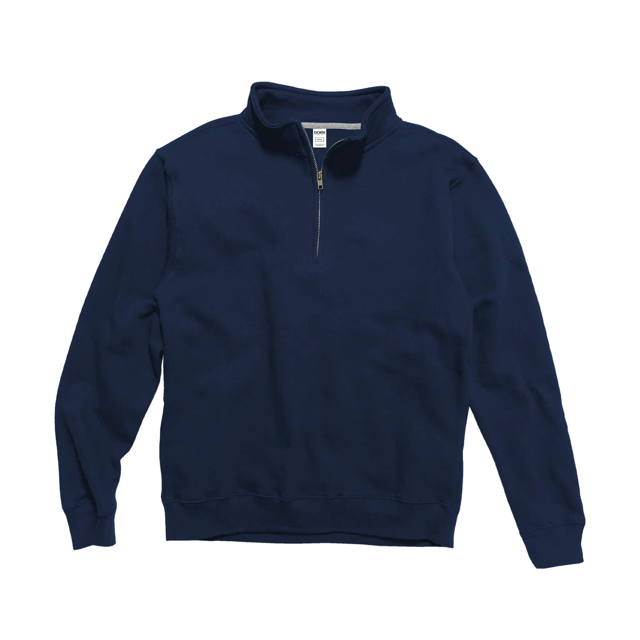Navy blue quarter-zip pullover sweatshirt, ethically sourced femme-fit boutique apparel