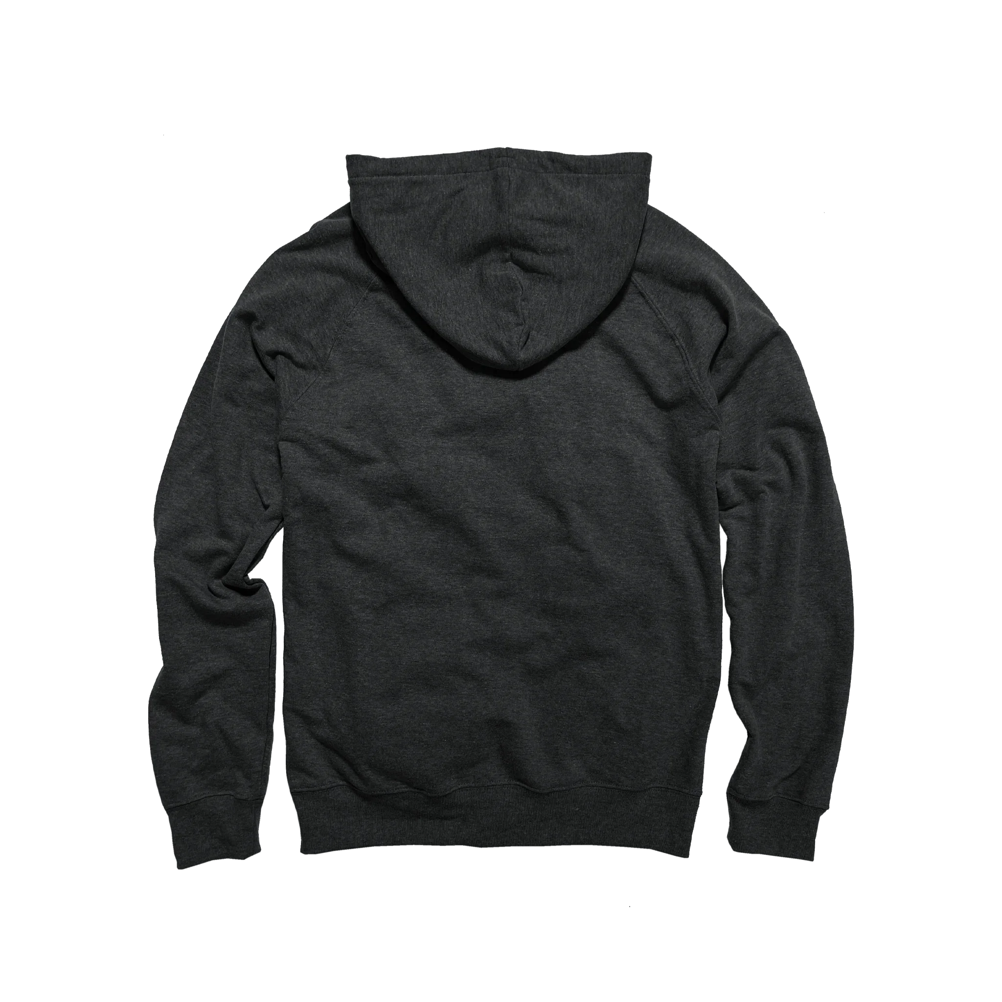 Back view of charcoal gray hoodie, Qu!rk Boutique ethically sourced apparel