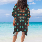 Baha Ranch Black Turquoise Orange Aztec Duster Kimono Coverup - Qu!rk Boutique