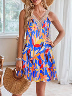 Tropical Leaf Print V-Neck Sleeveless Dress - Qu!rk Boutique