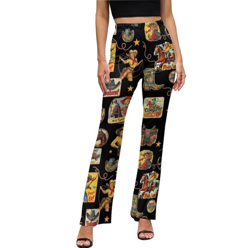 Baha Ranch Vintage Cowgirl Collage Western Flare Pants - Qu!rk Boutique
