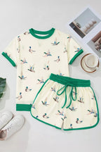 Mallard Printed Colorblock Trim Short Set - Qu!rk Boutique