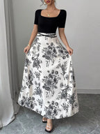 Floral Print Square Neck Maxi Dress - Qu!rk Boutique