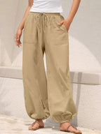 Casual Loose Fit Drawstring Waist Harem Joggers - Qu!rk Boutique