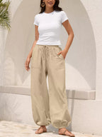 Casual Loose Fit Drawstring Waist Harem Joggers - Qu!rk Boutique