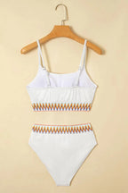 Textured Contrast Banding Bikini High Waist 2pcs Swimsuit - Qu!rk Boutique