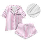 Baha Ranch Retro Pop Western Wild West Pink Pin Stripe Satin Pajamas - Qu!rk Boutique