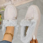 Bow Furry Round Toe Flat Slip-Ons - Qu!rk Boutique