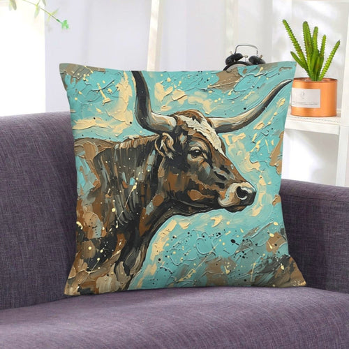 Baha Ranch Painted Longhorn Velvety Soft Pillow Case Made in America - Qu!rk Boutique