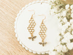 Gold or Silver Honeybee Honeycomb Earrings - Qu!rk Boutique
