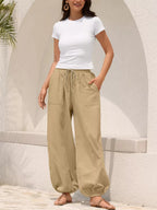Casual Loose Fit Drawstring Waist Harem Joggers - Qu!rk Boutique