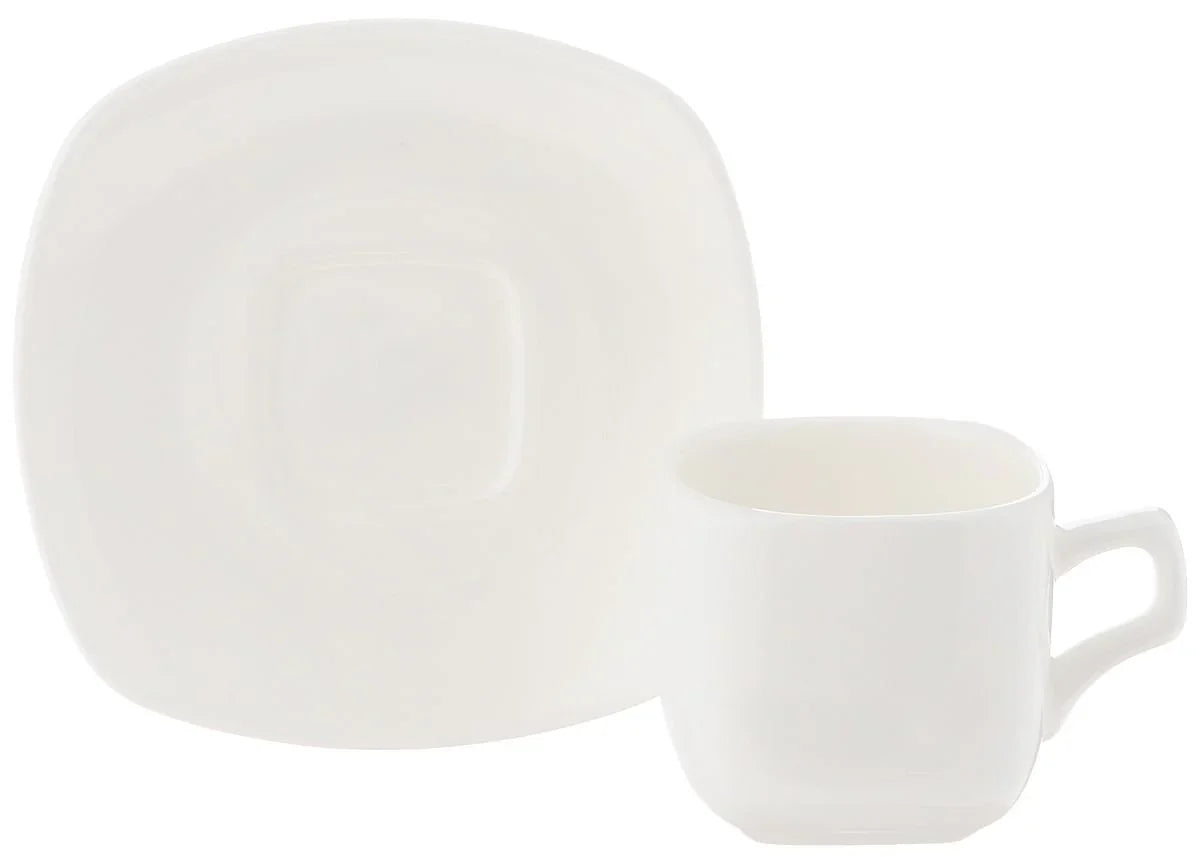 Minimalist white ceramic cup and square saucer set, elegant tableware at Qu!rk Boutique