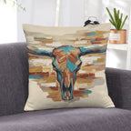 Baha Ranch Painted Tan Longhorn Velvety Soft Pillow Case Made in America - Qu!rk Boutique