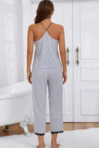 Halter Neck Cami and Lace Trim Pajama Set - Qu!rk Boutique