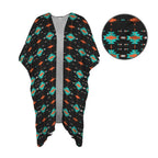 Baha Ranch Black Turquoise Orange Aztec Duster Kimono Coverup - Qu!rk Boutique