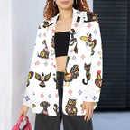 Baha Ranch Colores de Mexico Mexican Talavera Floral Animals Blazer in White - Qu!rk Boutique