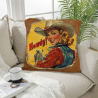 Vintage Cowgirl Howdy Throw Pillow 18 x 18 Made in America - Qu!rk Boutique