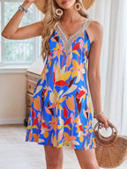 Tropical Leaf Print V-Neck Sleeveless Dress - Qu!rk Boutique