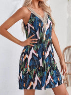 Tropical Leaf Print V-Neck Sleeveless Dress - Qu!rk Boutique