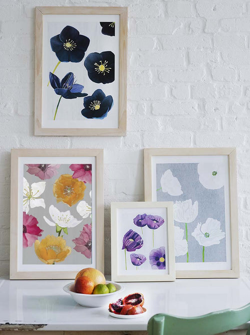 Art Print: Cactus Flowers on Grey watercolor - Qu!rk Boutique