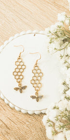 Gold or Silver Honeybee Honeycomb Earrings - Qu!rk Boutique