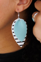 Mint Striped Leather Drop Earrings - Qu!rk Boutique