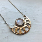 Moon Goddess Necklace - Moon Phases Rainbow Moonstone Pendant - Qu!rk Boutique