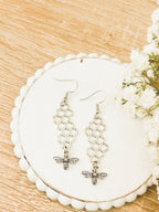 Gold or Silver Honeybee Honeycomb Earrings - Qu!rk Boutique