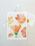 Art print of orange hibiscus flowers on white background with inspirational fortune and info card
