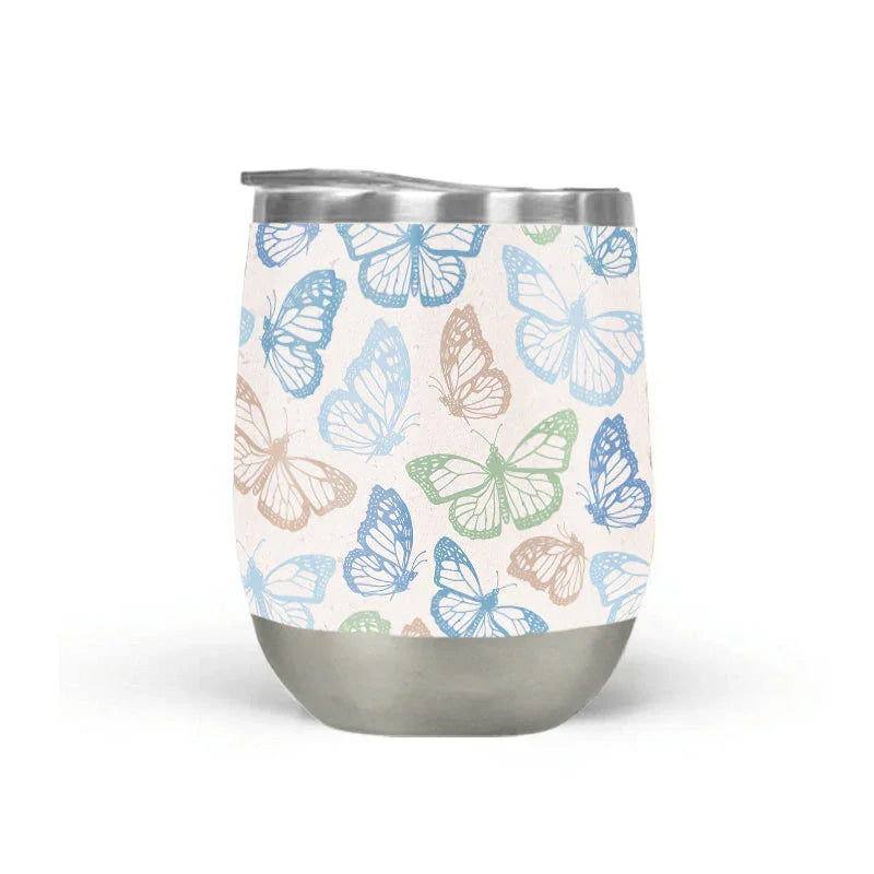 Blue butterfly pattern stainless steel wine tumbler from Qu!rk Boutique