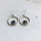 Circle Silver Earrings with Raw Meteorite - Qu!rk Boutique