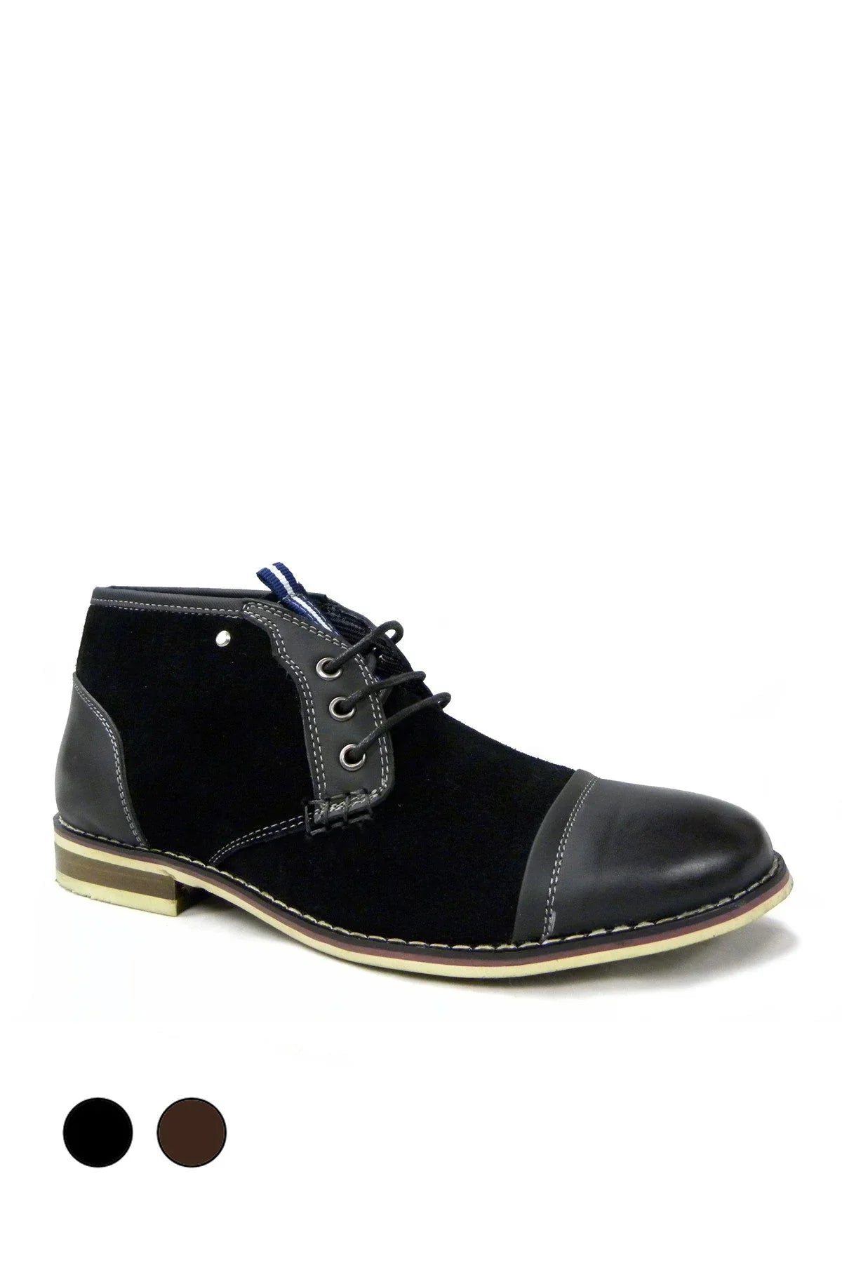 Black suede and leather ankle boot with contrast stitching and lace-up design, Qu!rk Boutique