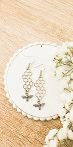 Gold or Silver Honeybee Honeycomb Earrings - Qu!rk Boutique