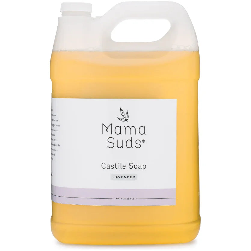 Mama Suds Castile Soap Lavender 128 fl oz jug with white label at Qu!rk Boutique