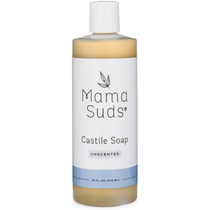 Mama Suds Castile Soap unscented 16 oz bottle, eco-friendly natural product at Qu!rk Boutique
