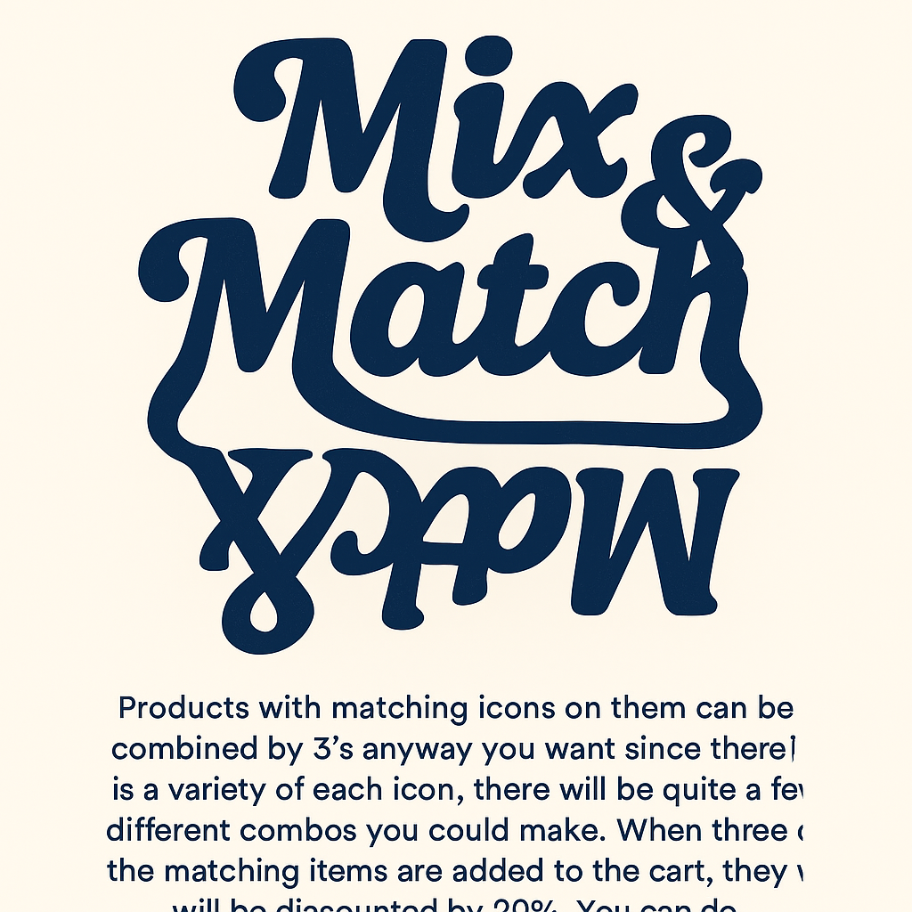 Creative Mix & Match typography design with text about combining products with matching icons