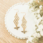 Gold or Silver Honeybee Honeycomb Earrings - Qu!rk Boutique