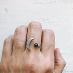 CLEARANCE Crescent Moon Ring with Black Onyx - Qu!rk Boutique