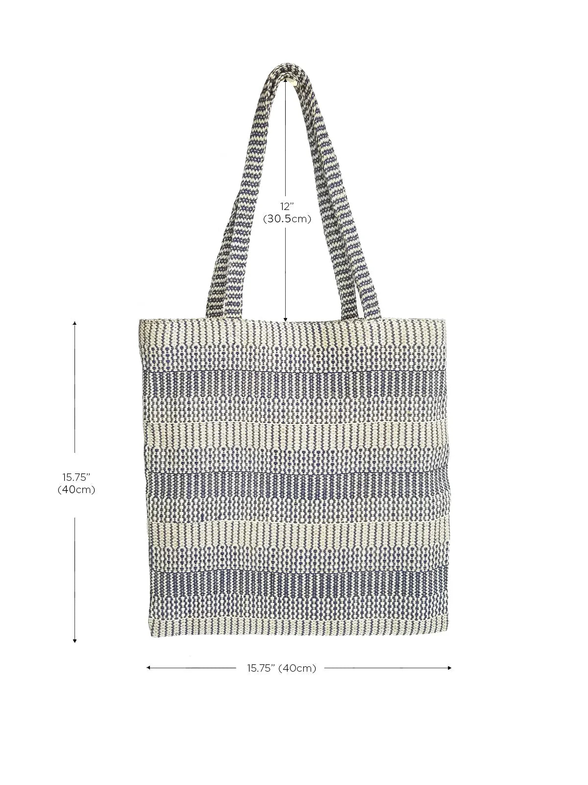Eco-friendly blue and white striped tote bag with handle, 15.75 x 15.75 inches, Qu!rk Boutique