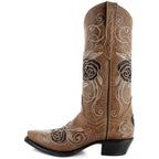 Tan Rose Inlayed Women's Cowgirl Boots (M50032) - Qu!rk Boutique