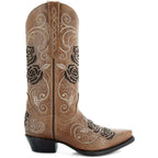 Tan Rose Inlayed Women's Cowgirl Boots (M50032) - Qu!rk Boutique