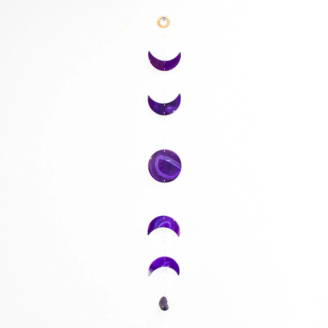 Purple agate moon phase wall hanging, cosmic home décor from Qu!rk Boutique