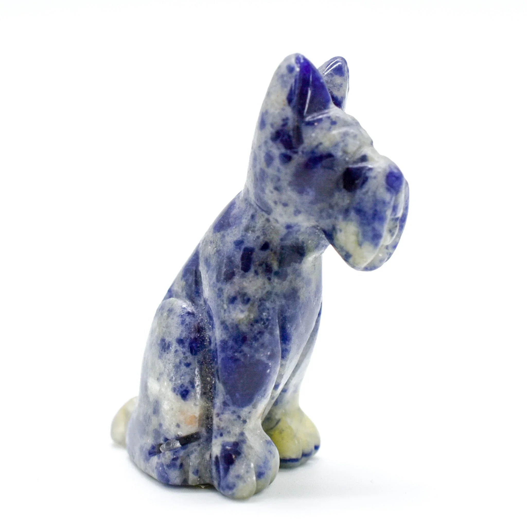Blue sodalite gemstone dog figurine on white background from Qu!rk Boutique